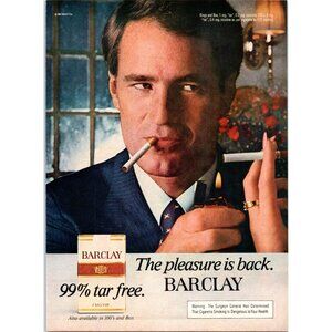 1981 Barclay Cigarettes Man Pinstripe Business Suit Vintage Print Ad Wall Art